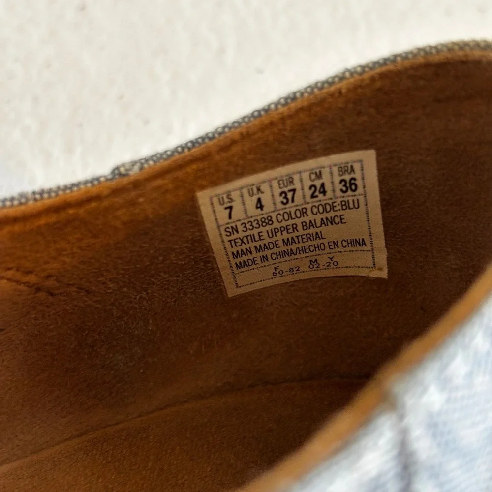 Skechers BOBS Sandals Desert Kiss Blue Denim Espadrille Wedge Womens Sz 7 Shoes